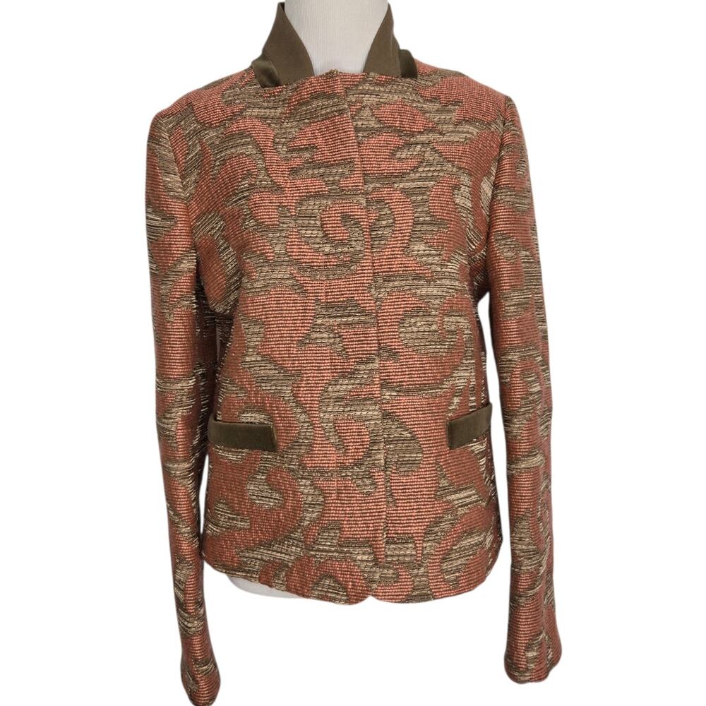 Etro Women Tweed Pattern Evening Jacket Silk Luxury Artsy Event Pink Italy 44